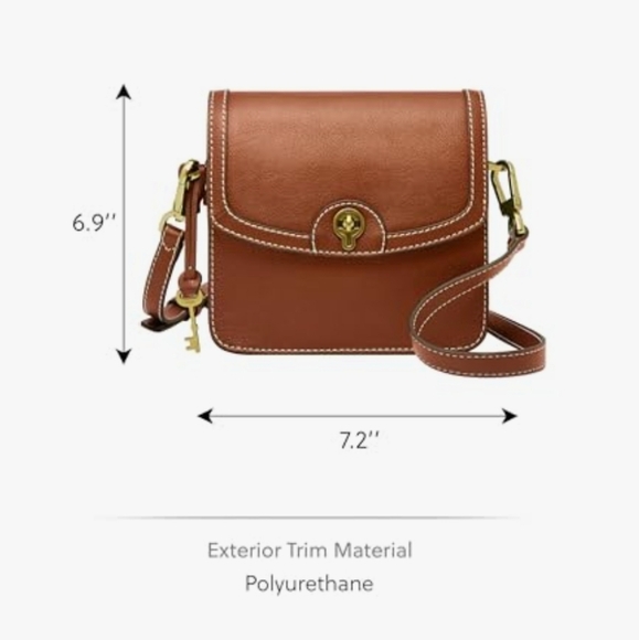 NWT Fossil Ainsley Small Flap Crossbody handbag Medium Brown Leather SHB3070210 - Picture 9 of 17